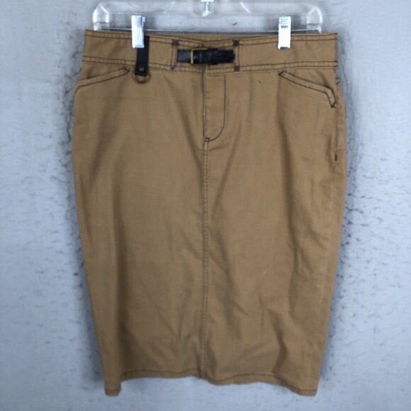 Ralph Lauren Jeans Co Denim Skirt Women 6 Brown Pencil Leather Buckle Western - Picture 1 of 16